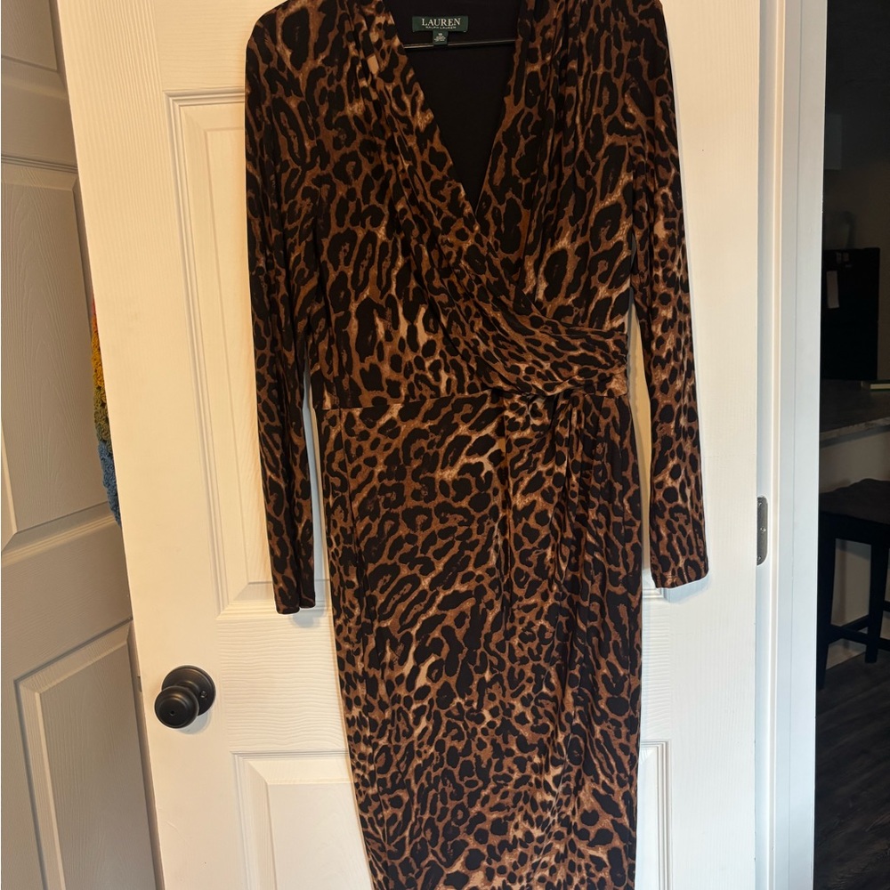 Ralph Lauren Brown and Black Long Sleeve V-Neck Sheath Dress